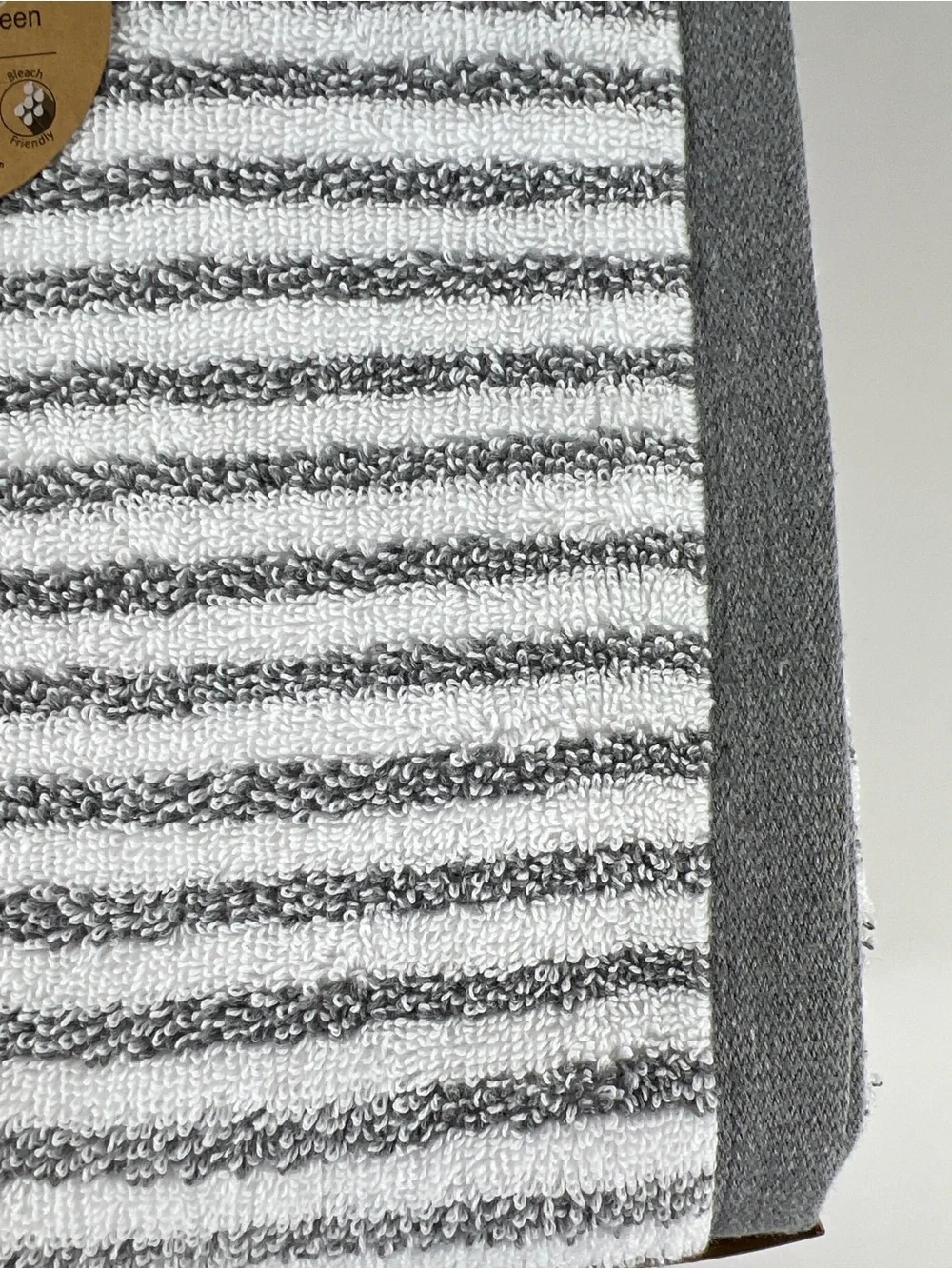 Eco Melange Bath Towels Light Gray & White Striped Soft Cotton Set of 2 NEW